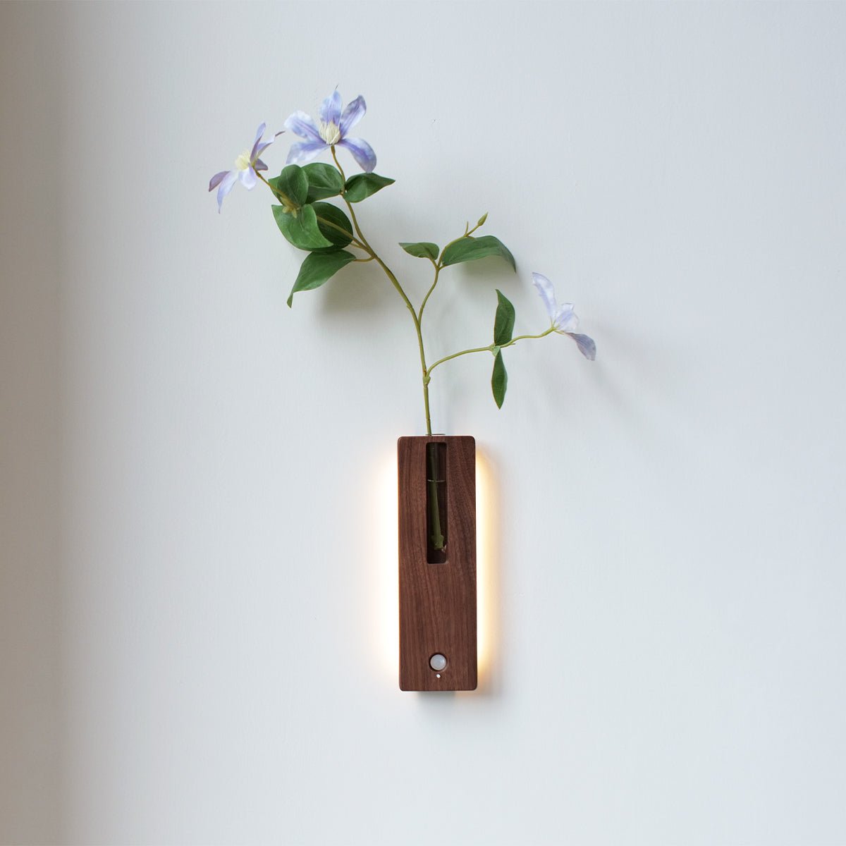 Solid Wood Motion Sensor Wall Light with Glass Vase
