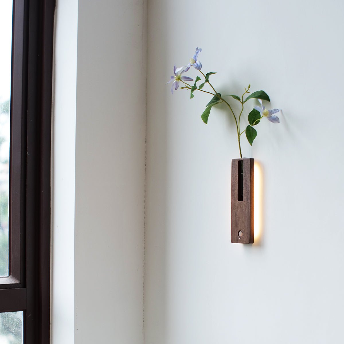 Solid Wood Motion Sensor Wall Light with Glass Vase