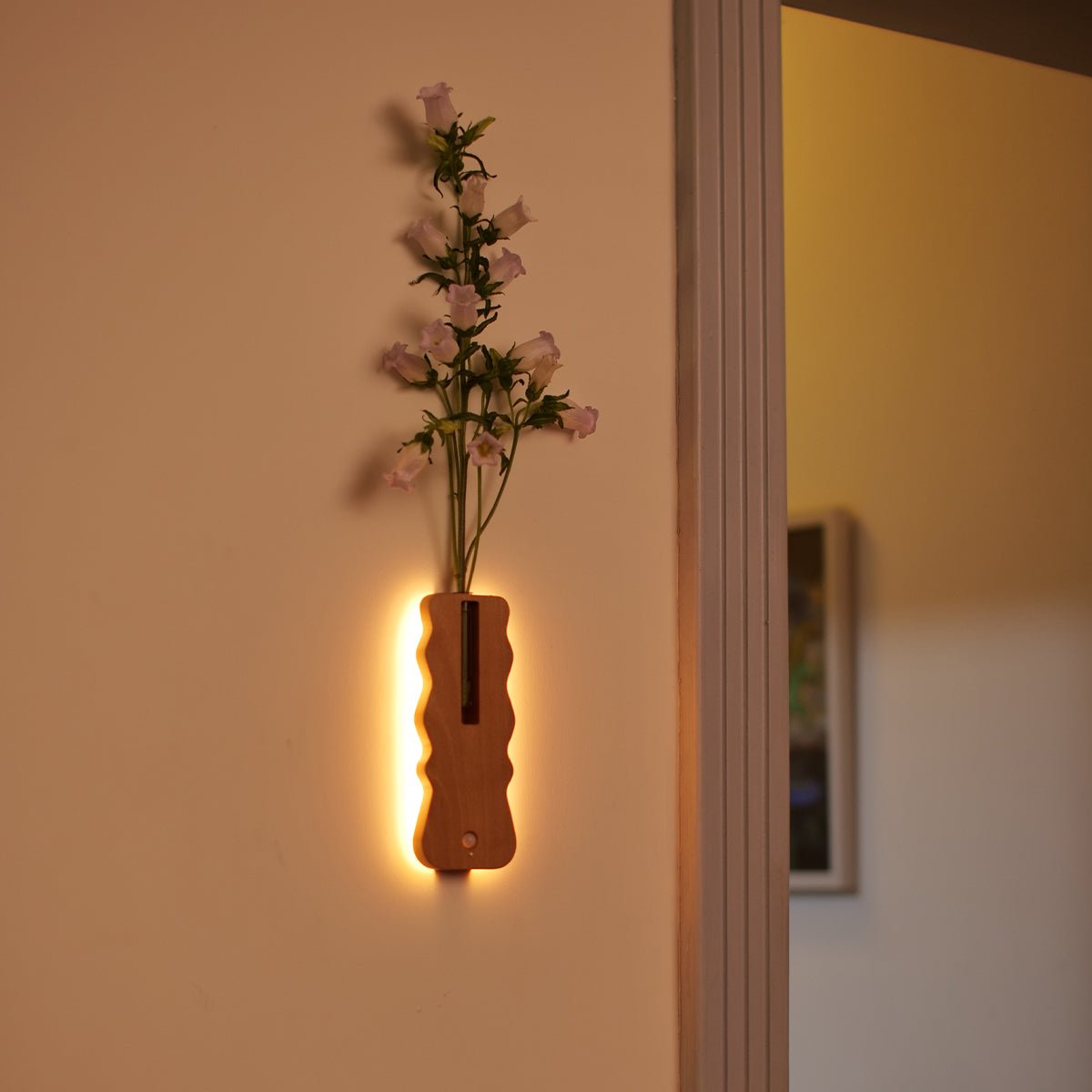 Solid Wood Motion Sensor Wall Light with Glass Vase