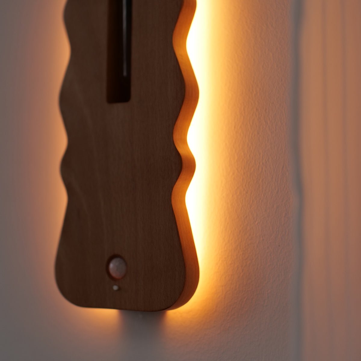 Solid Wood Motion Sensor Wall Light with Glass Vase