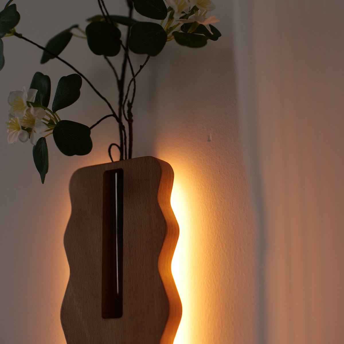 Solid Wood Motion Sensor Wall Light with Glass Vase