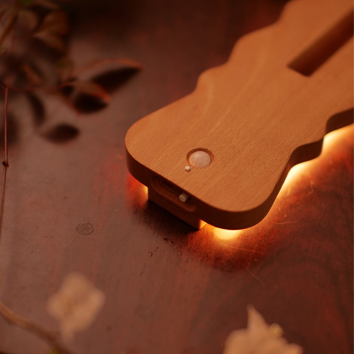 Solid Wood Motion Sensor Wall Light with Glass Vase