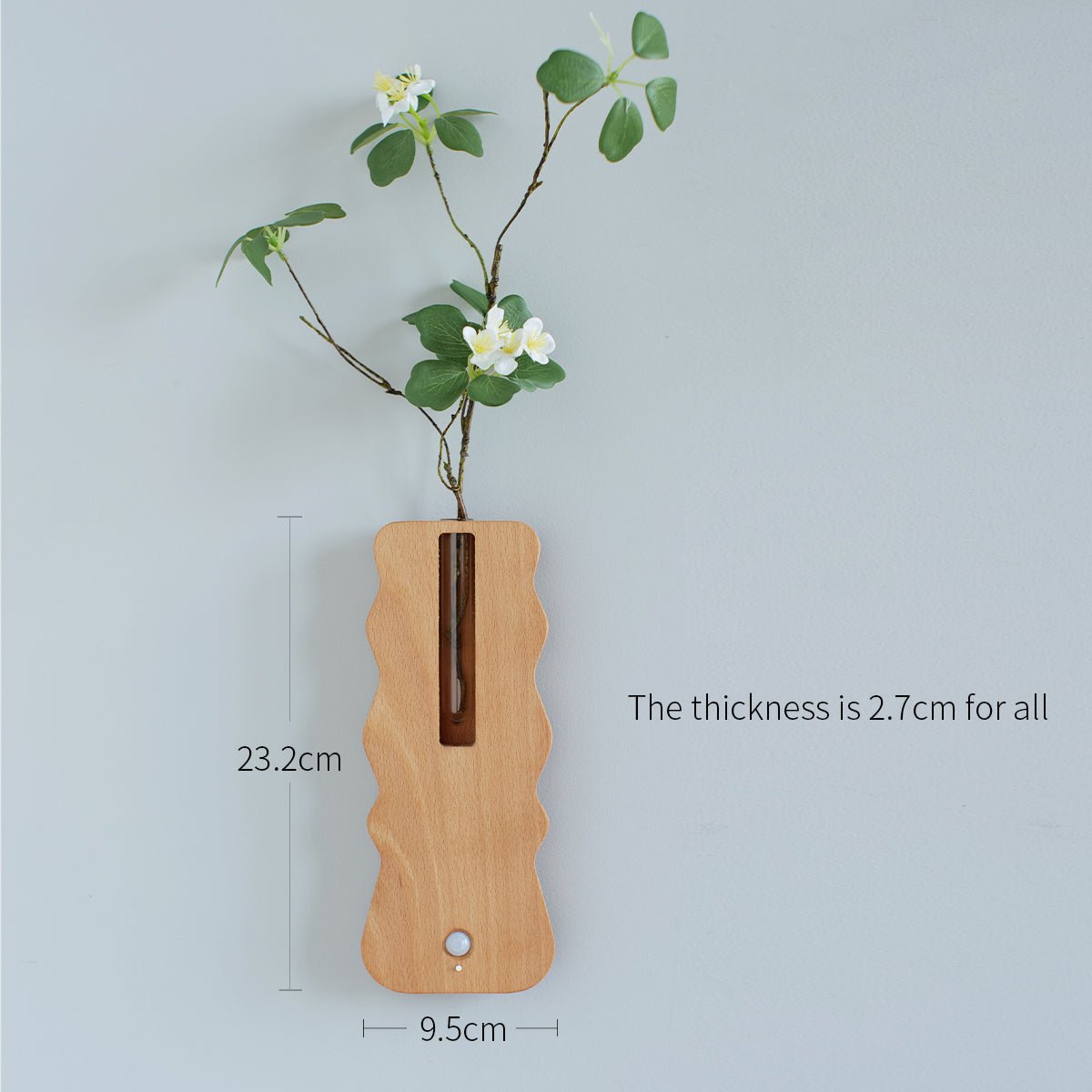 Solid Wood Motion Sensor Wall Light with Glass Vase