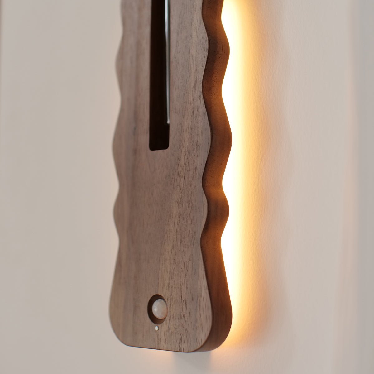 Solid Wood Motion Sensor Wall Light with Glass Vase