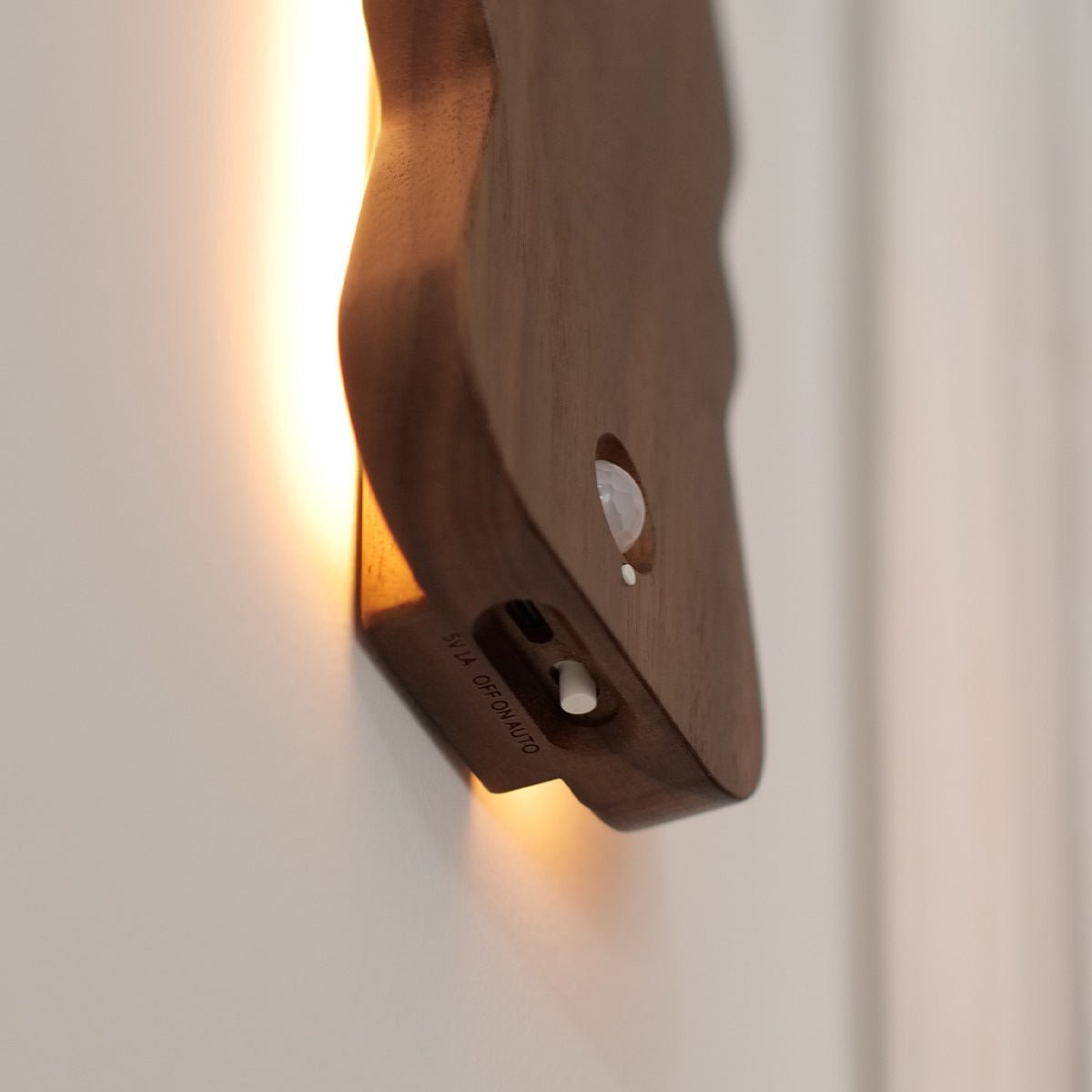 Solid Wood Motion Sensor Wall Light with Glass Vase