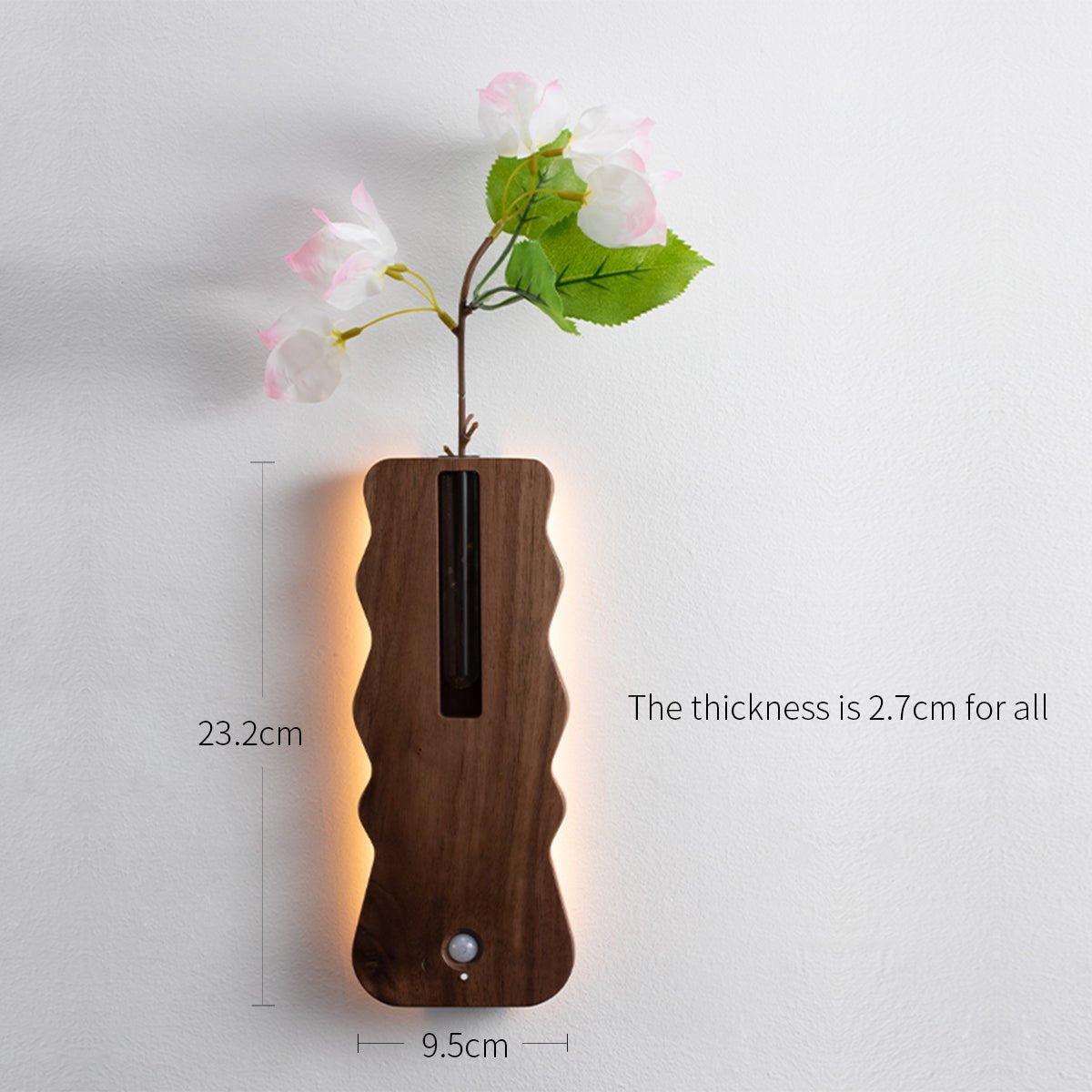 Solid Wood Motion Sensor Wall Light with Glass Vase