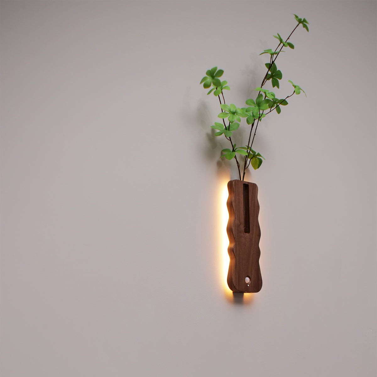Solid Wood Motion Sensor Wall Light with Glass Vase