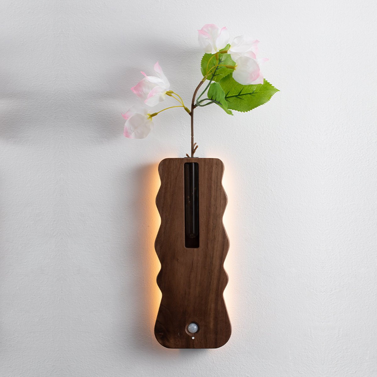 Solid Wood Motion Sensor Wall Light with Glass Vase