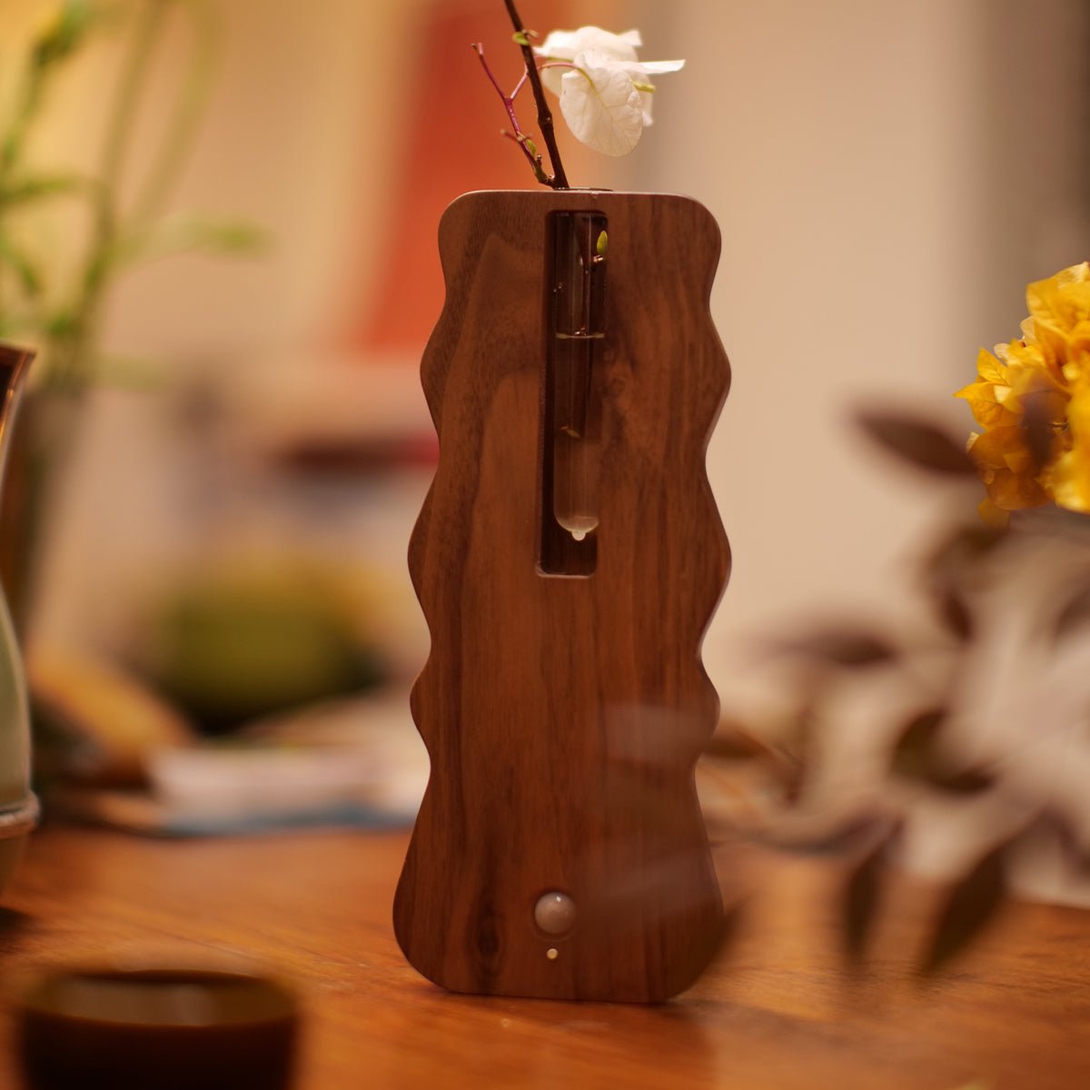 Solid Wood Motion Sensor Wall Light with Glass Vase