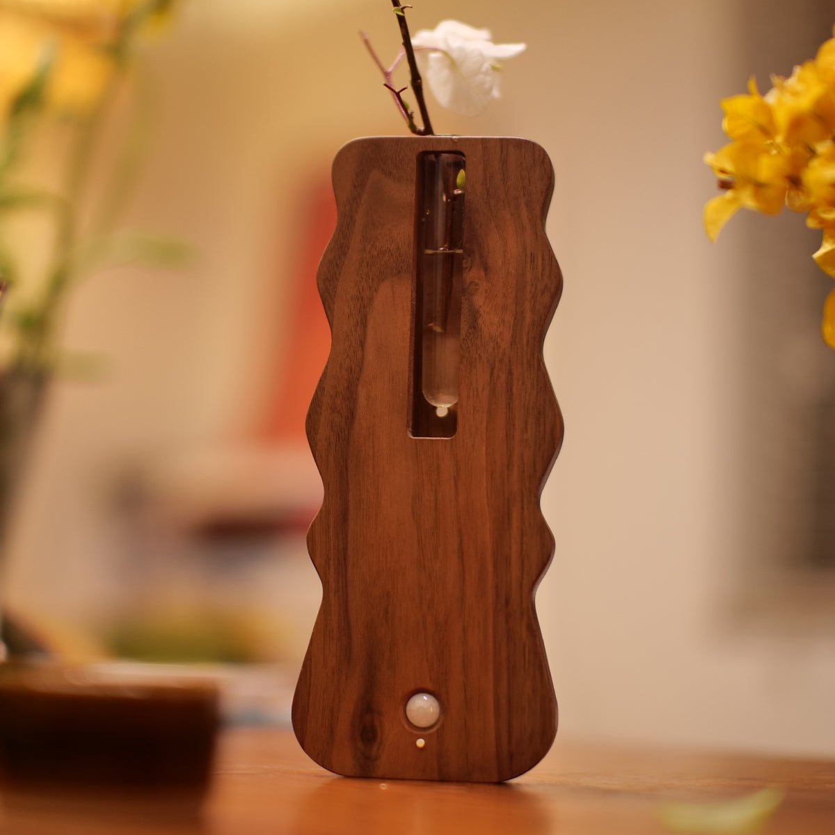 Solid Wood Motion Sensor Wall Light with Glass Vase