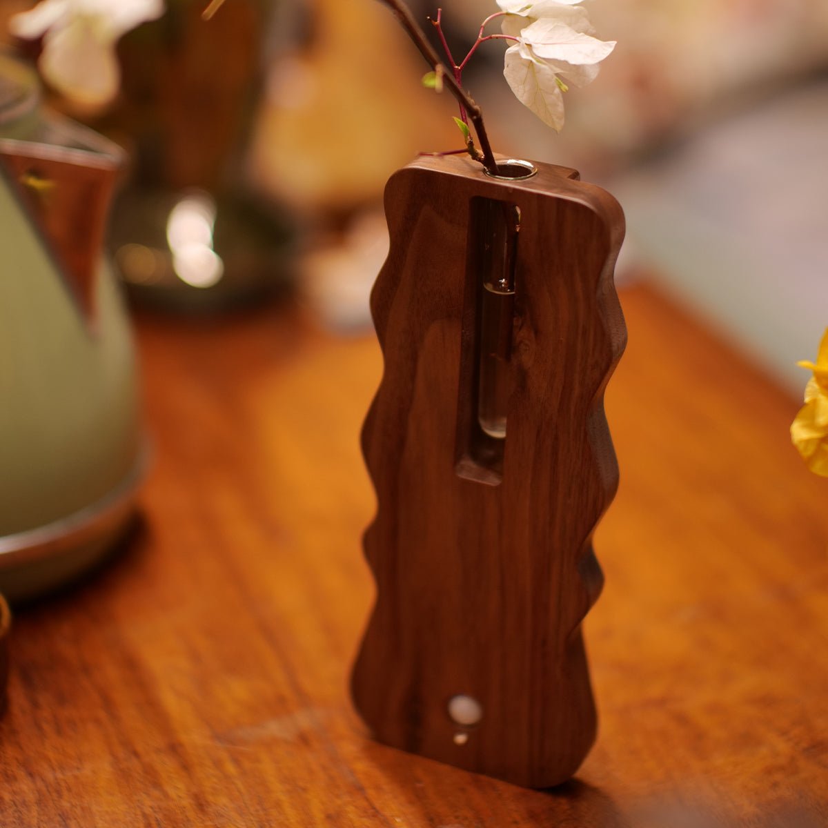 Solid Wood Motion Sensor Wall Light with Glass Vase