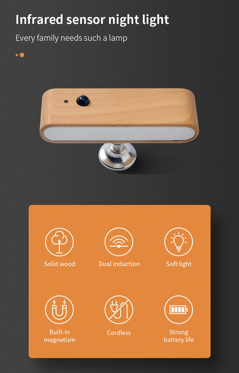 solid wood rechargeable induction light all 1