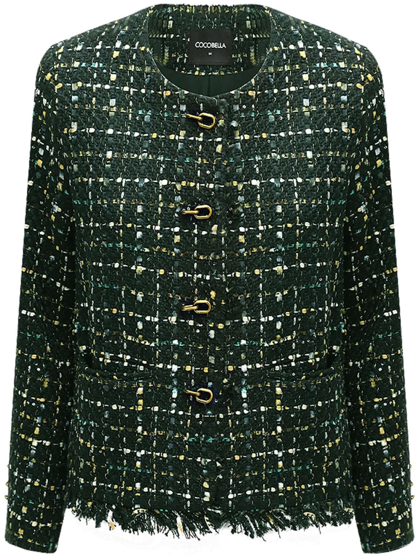sophisticated fringe edged tweed jacket all green 4