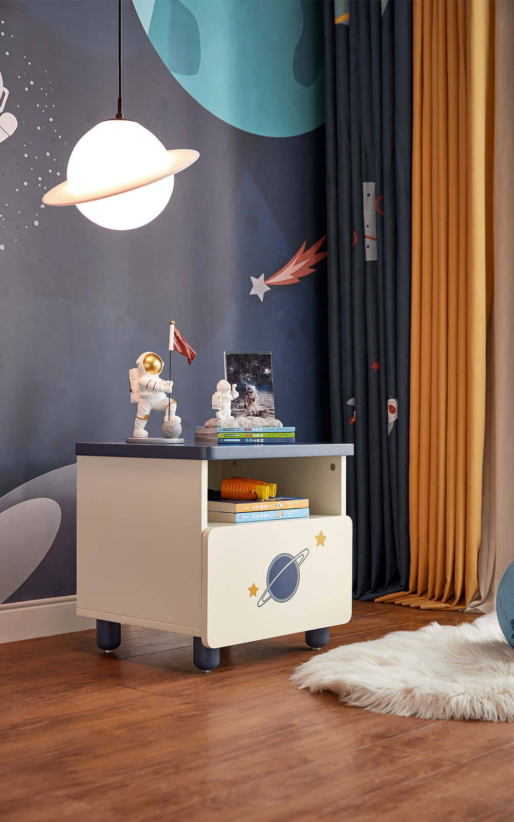space boy navy and white bedside table all 4