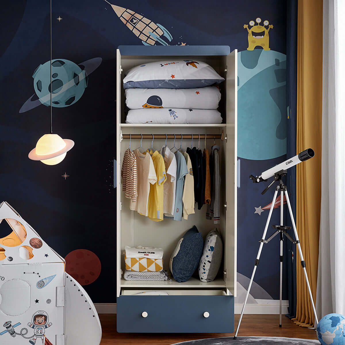 space boy navy and white wardrobe rack 2 door navy 3