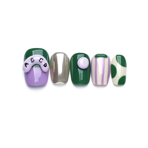 Space Ranger Green Lilac Chrome Press-On Nails