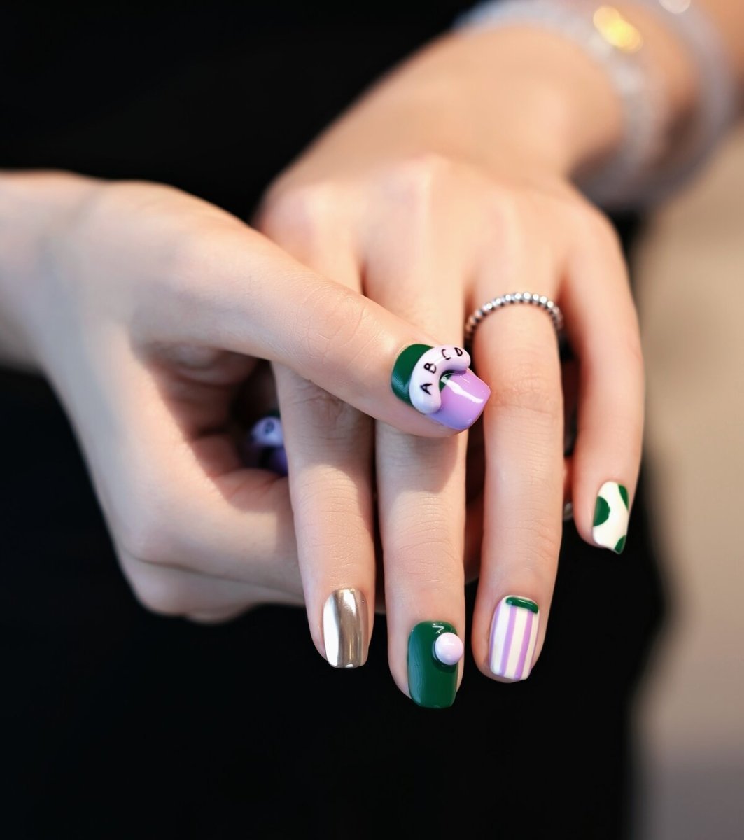 Space Ranger Green Lilac Chrome Press-On Nails