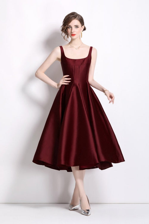 spaghetti strap waist cinching maroon cocktail dress all maroon 1
