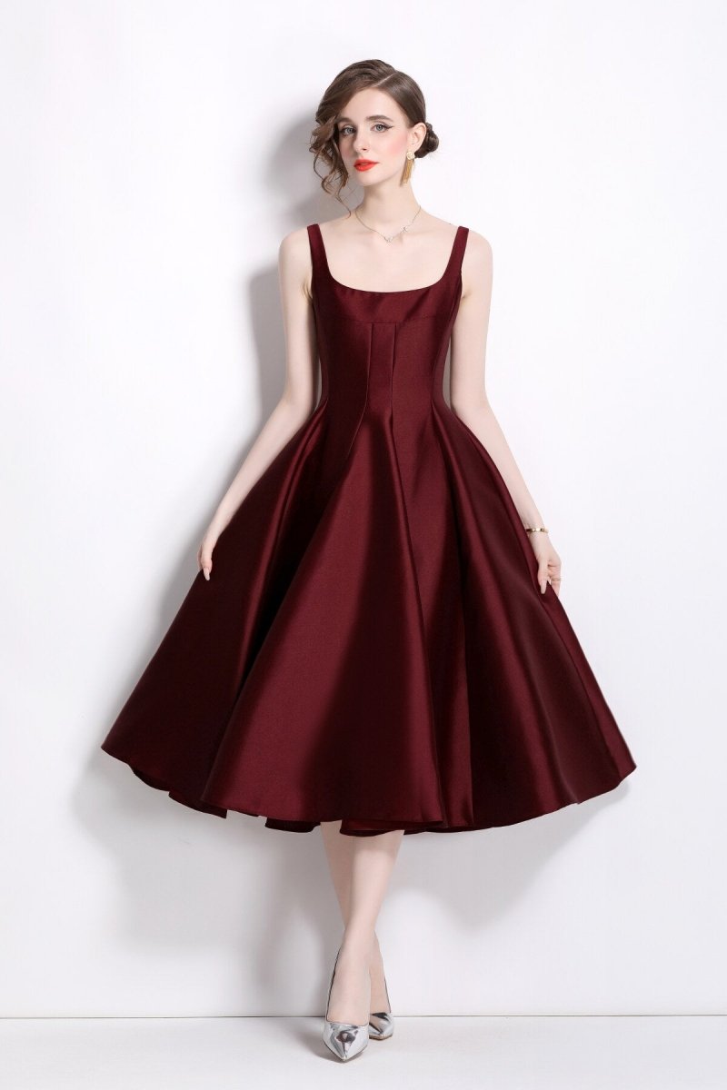 spaghetti strap waist cinching maroon cocktail dress all maroon 3