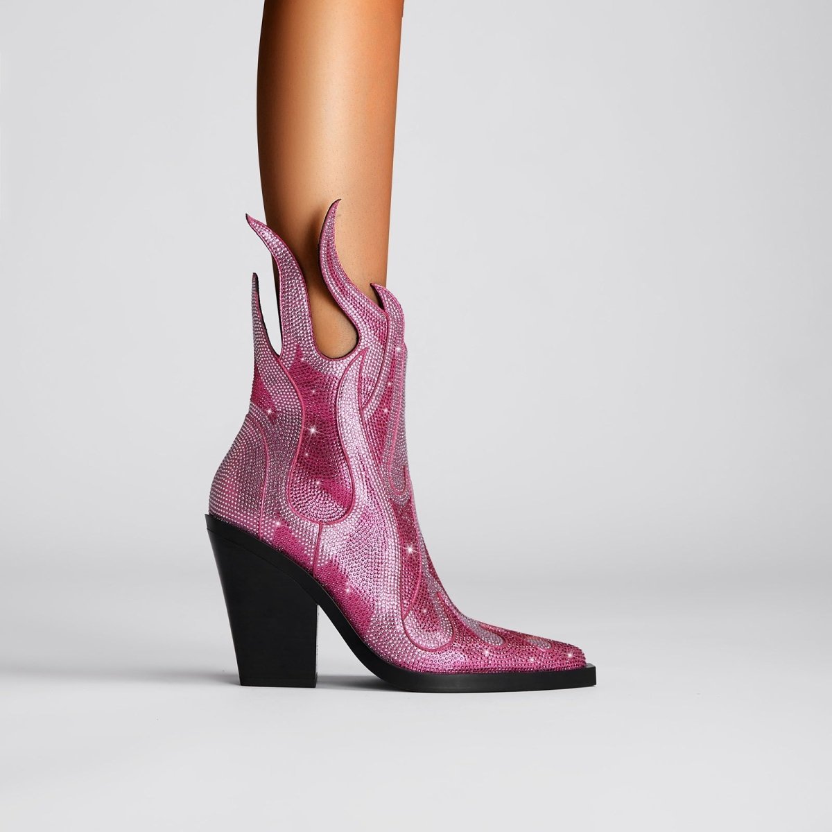 Sparkling Rhinestone Flame Pointed Toe Boots - 0cm