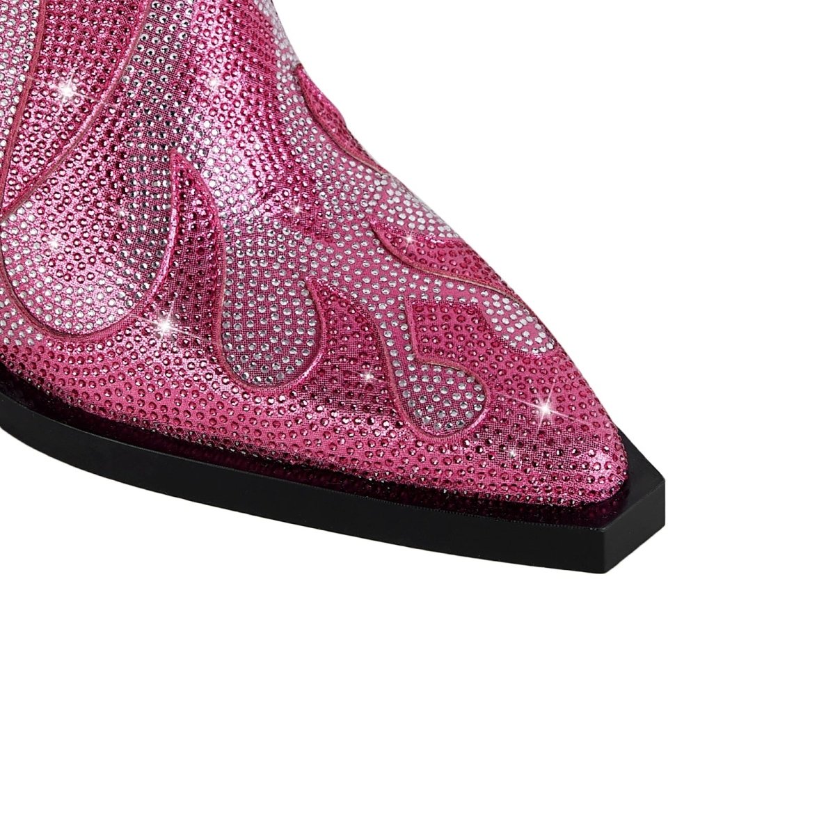 Sparkling Rhinestone Flame Pointed Toe Boots - 0cm