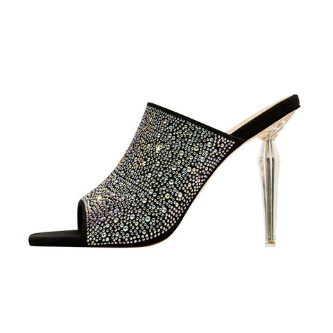 Sparkly Black Stiletto Mules