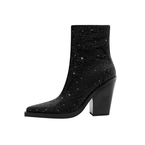 Sparkly Festive Rhinestone Pointed Toe Boots - 0cm