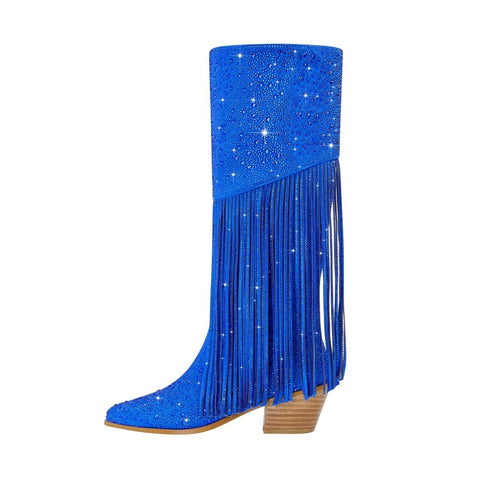Sparkly Fringe Knee High Boots