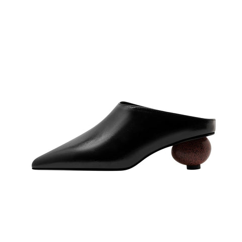 Sphere Heel Leather Pointed Mules