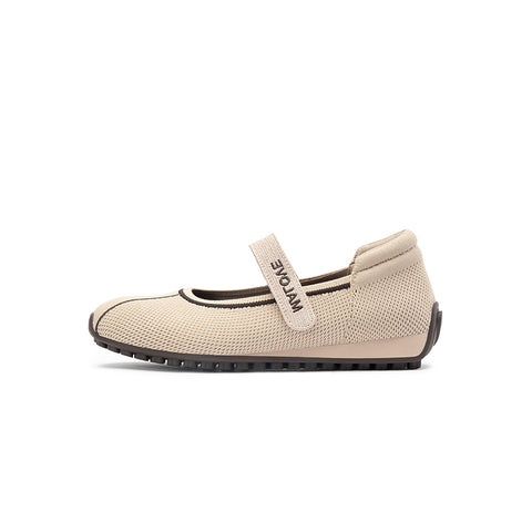 Sport Ballet Mary Jane Flats – Breathable Knit Velcro Strap Walking Shoes