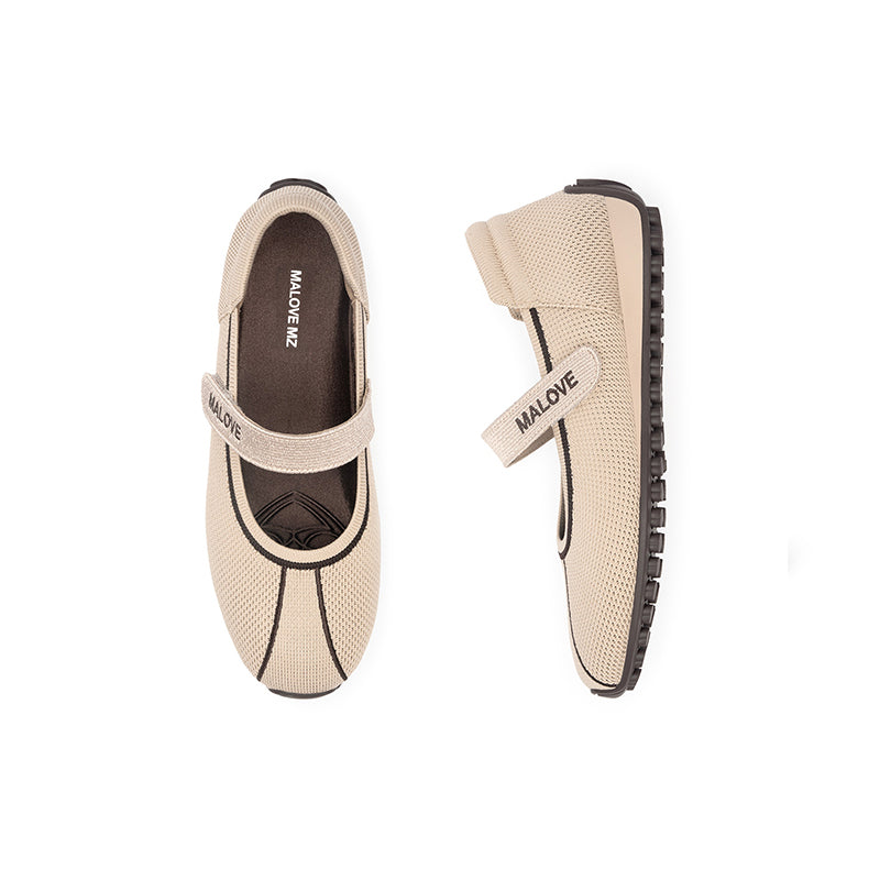 Sport Ballet Mary Jane Flats – Breathable Knit Velcro Strap Walking Shoes