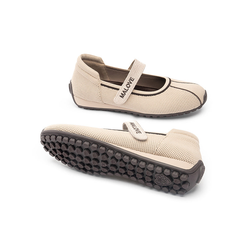 Sport Ballet Mary Jane Flats – Breathable Knit Velcro Strap Walking Shoes