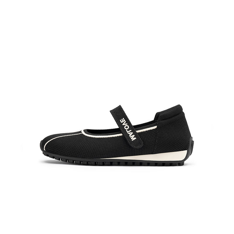 Sport Ballet Mary Jane Flats – Breathable Knit Velcro Strap Walking Shoes