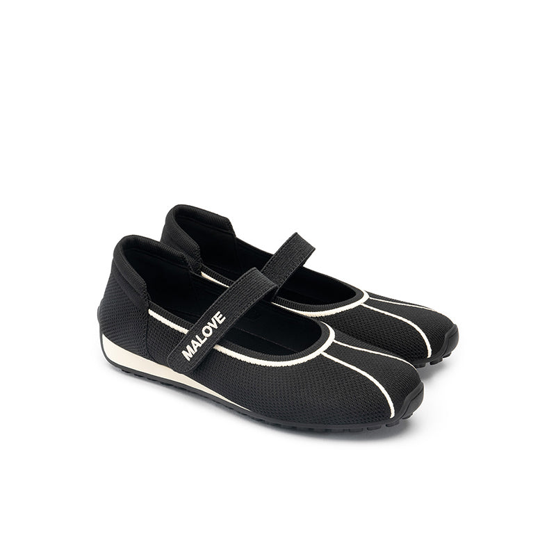 Sport Ballet Mary Jane Flats – Breathable Knit Velcro Strap Walking Shoes