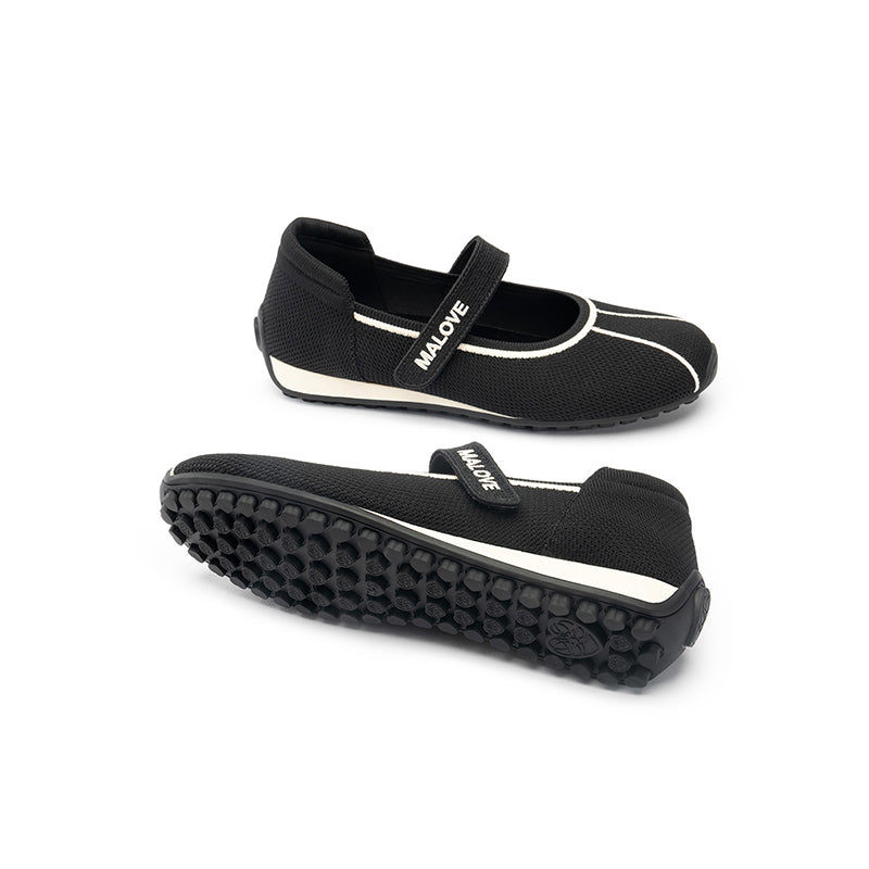 Sport Ballet Mary Jane Flats – Breathable Knit Velcro Strap Walking Shoes