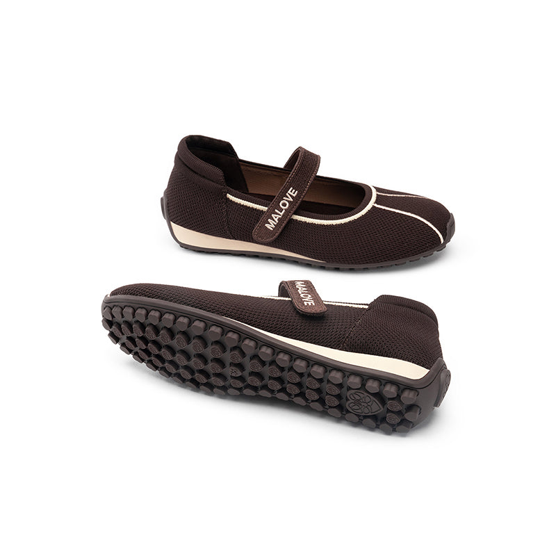 Sport Ballet Mary Jane Flats – Breathable Knit Velcro Strap Walking Shoes