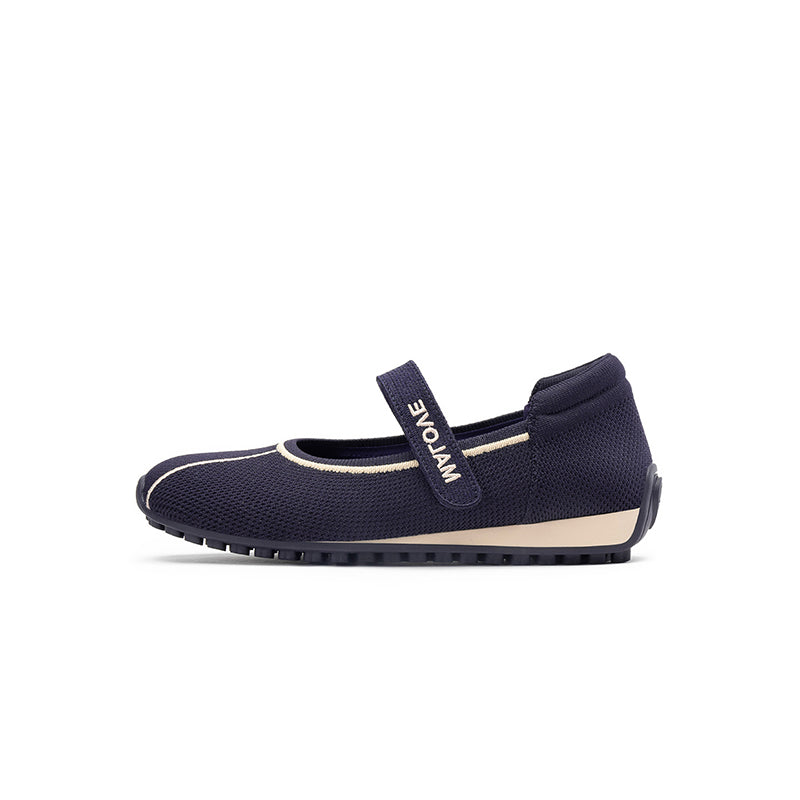 Sport Ballet Mary Jane Flats – Breathable Knit Velcro Strap Walking Shoes