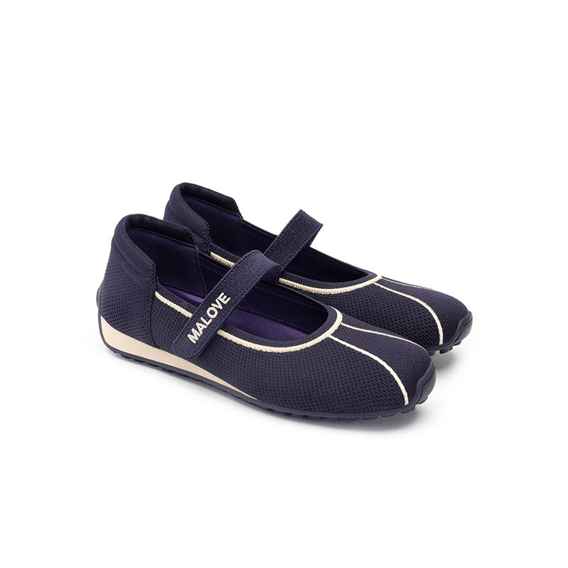 Sport Ballet Mary Jane Flats – Breathable Knit Velcro Strap Walking Shoes