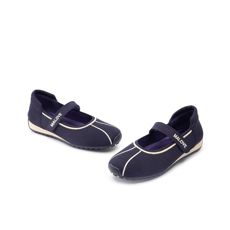 Sport Ballet Mary Jane Flats – Breathable Knit Velcro Strap Walking Shoes