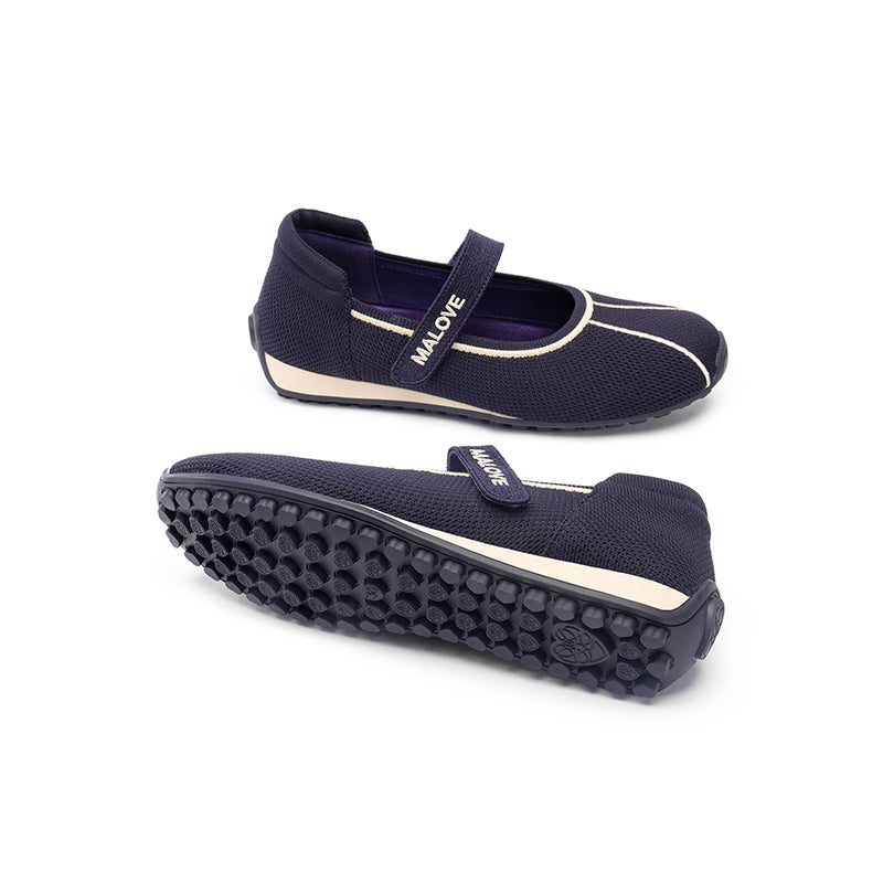 Sport Ballet Mary Jane Flats – Breathable Knit Velcro Strap Walking Shoes
