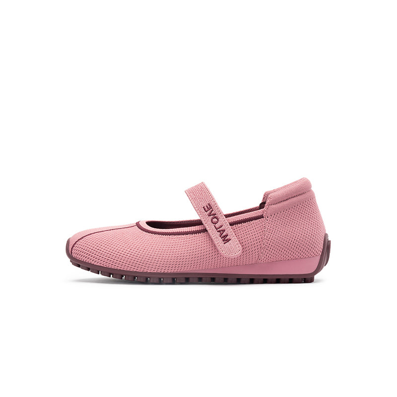 Sport Ballet Mary Jane Flats – Breathable Knit Velcro Strap Walking Shoes