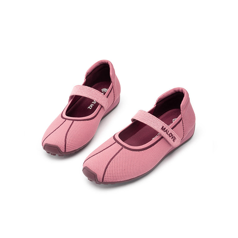 Sport Ballet Mary Jane Flats – Breathable Knit Velcro Strap Walking Shoes