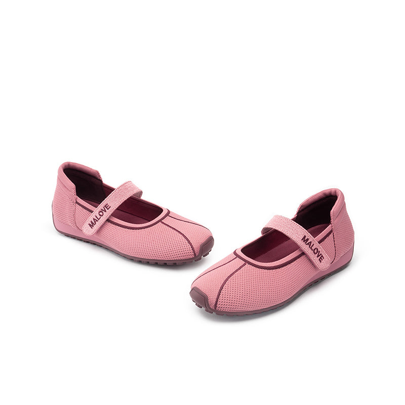 Sport Ballet Mary Jane Flats – Breathable Knit Velcro Strap Walking Shoes