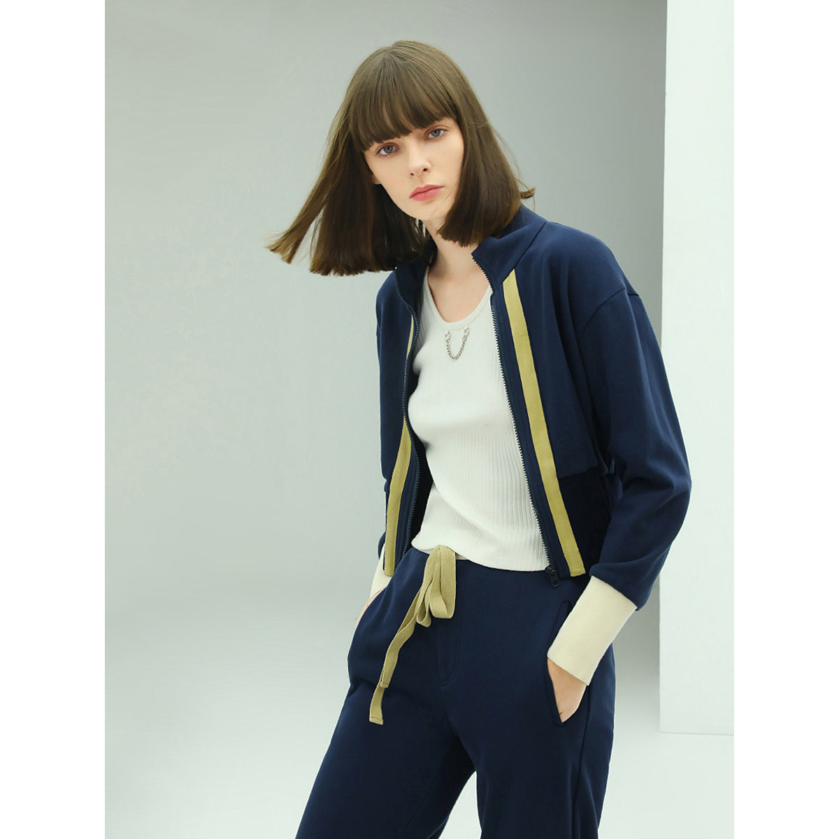 sporty contrast striped navy cotton jacket all navy 1