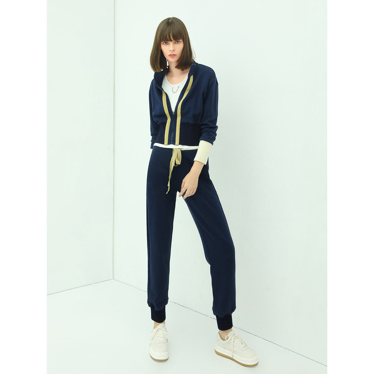 sporty contrast striped navy cotton jacket all navy 2