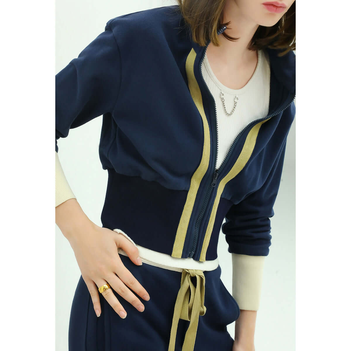 sporty contrast striped navy cotton jacket all navy 3
