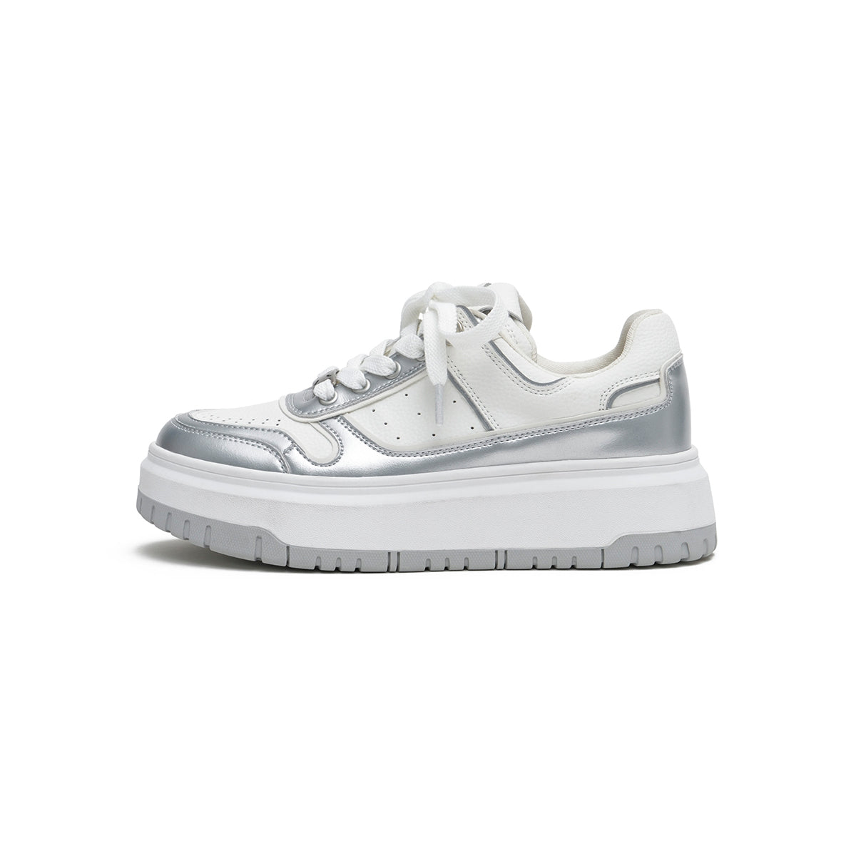 sporty platform casual sneakers all silver 1
