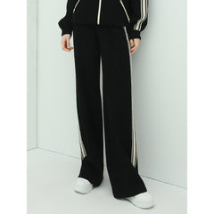 Sporty Striped Loose-fit Black Sweater Pants