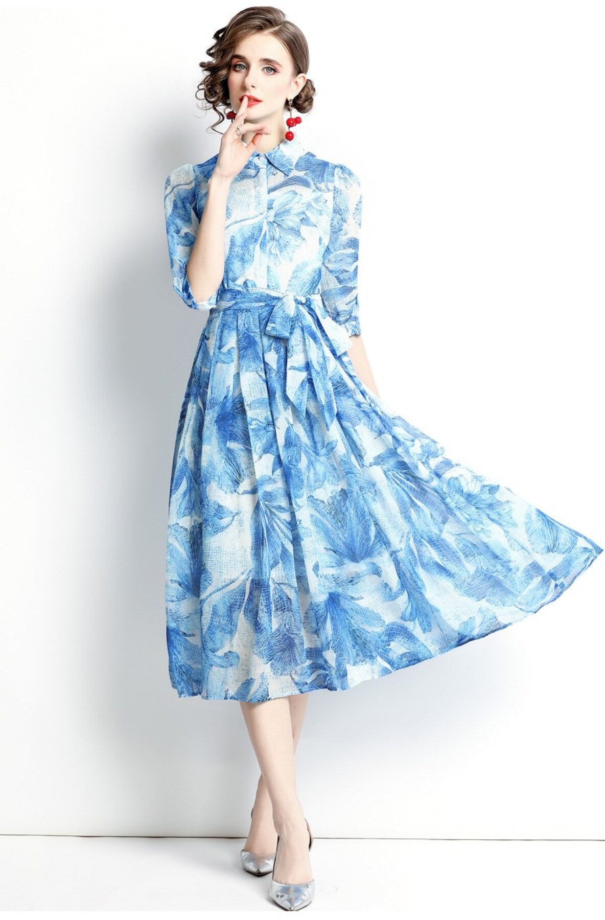 spring blue floral shirt dress all blue 1