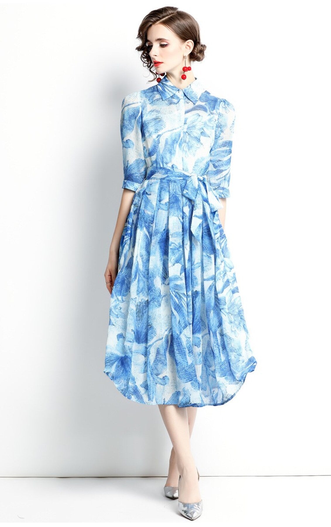 spring blue floral shirt dress all blue 2